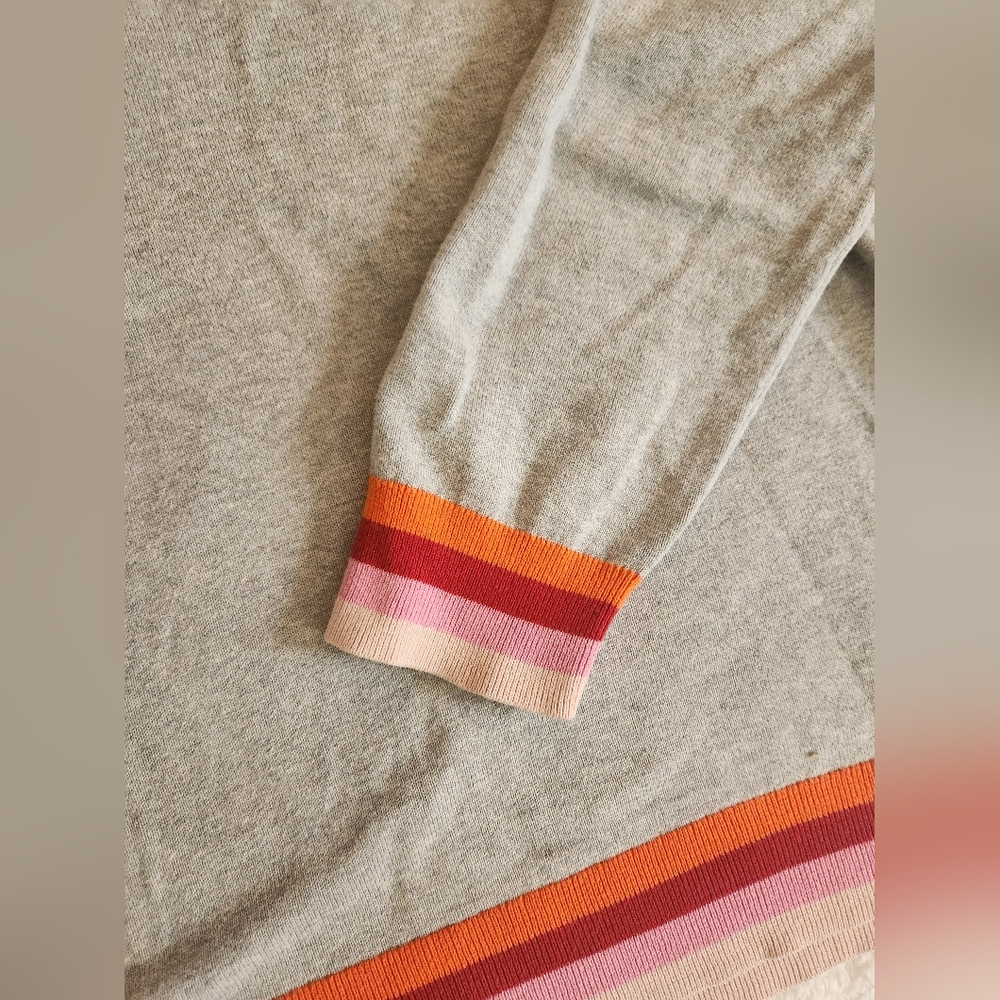 Women's XL Nautica Cotton crewneck sweater vintage Classic Fit Gray With Stripes - Picture 2 of 5